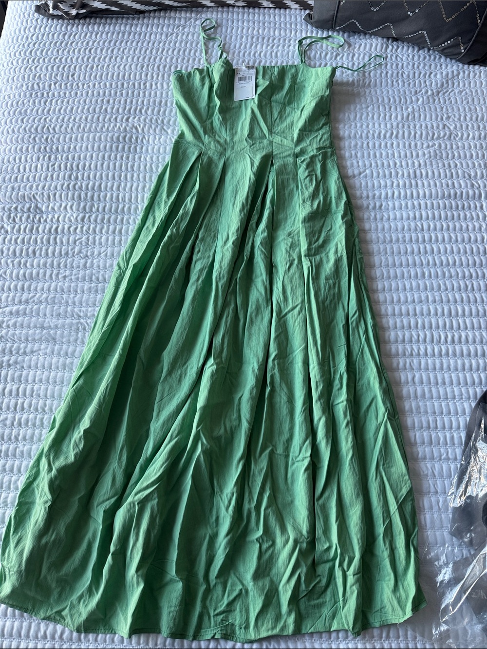 Mango Green Midi Dress with Spaghetti Straps
